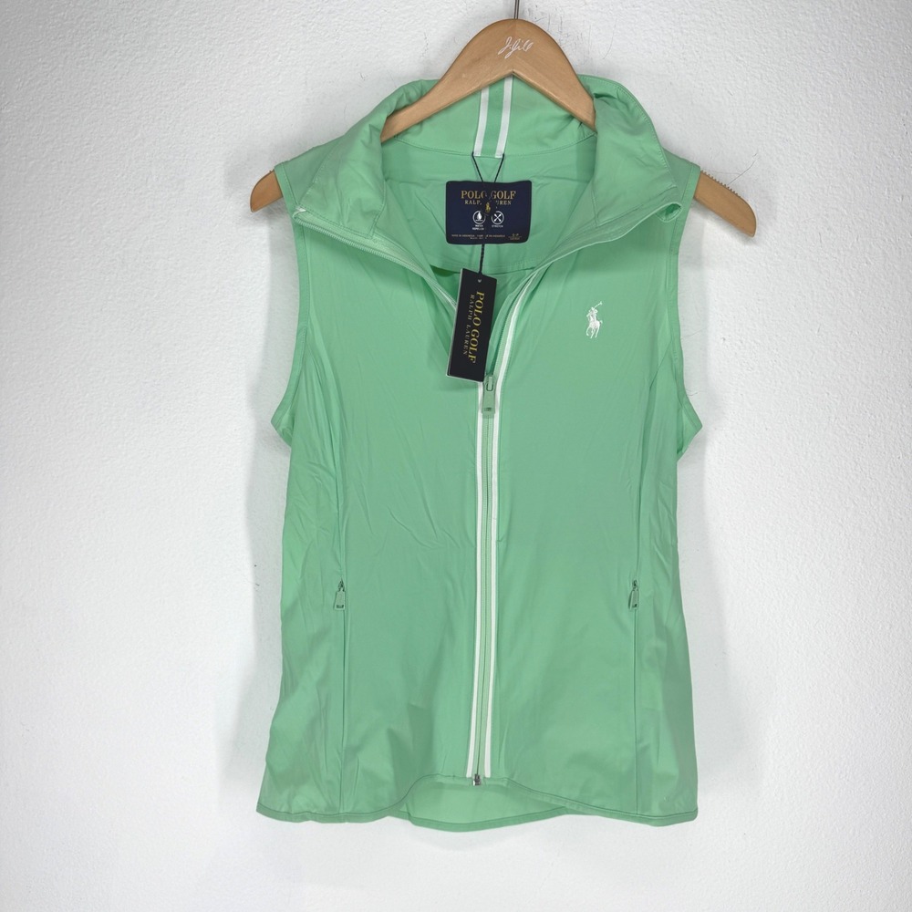 Polo Golf Ralph Lauren Womens Mint Green Water Repellent Full Zip Vest Small NEW